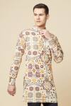 Spring Break_Beige Cotton, Polyester, Linen Embroidery Printed Kurta Set _at_Aza_Fashions