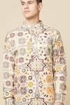 Buy_Spring Break_Beige Cotton, Polyester, Linen Embroidery Printed Kurta Set 