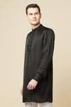 Shop_Spring Break_Black 50% Cotton Embroidered Cutdana Collar Kurta 