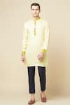 Spring Break_Yellow Pu Printed Floral Collar Kurta _Online_at_Aza_Fashions