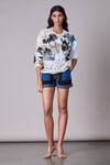 Buy_Saaksha & Kinni_Blue Denim Patchwork Shorts_at_Aza_Fashions