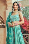 Show Shaa_Blue Lehenga And Blouse Satin Hand Embroidered Floral Scoop Neck Splash Set _at_Aza_Fashions