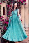 Show Shaa_Blue Chiffon And Soft Net Lining Crepe Embroidery & Print Anarkali With Dupatta _Online_at_Aza_Fashions