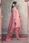 Show Shaa_Peach Kota Silk Applique And Embroidered 3d Flowers Kurta Keyhole Floral Set _at_Aza_Fashions