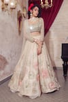 Shop_Show Shaa_Ivory Organza, Net, Satin Mirrors, Floral Hand Embroidered Bridal Lehenga Set _Online_at_Aza_Fashions