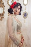 Shop_Show Shaa_Ivory Organza, Net, Satin Mirrors, Floral Hand Embroidered Bridal Lehenga Set _at_Aza_Fashions