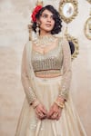 Buy_Show Shaa_Ivory Organza, Net, Satin Mirrors, Floral Hand Embroidered Bridal Lehenga Set 