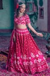 Show Shaa_Maroon Satin And Glass Tissue Lining Crepe Embroidery & Floral Lehenga Set _Online_at_Aza_Fashions