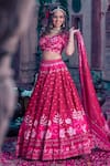 Shop_Show Shaa_Maroon Satin And Glass Tissue Lining Crepe Embroidery & Floral Lehenga Set _Online_at_Aza_Fashions