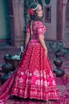 Show Shaa_Maroon Satin And Glass Tissue Lining Crepe Embroidery & Floral Lehenga Set _at_Aza_Fashions