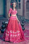 Buy_Show Shaa_Maroon Satin And Glass Tissue Lining Crepe Embroidery & Floral Lehenga Set 