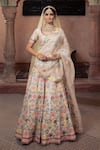 Show Shaa_Ivory Raw Embroidery Sequin Leaf Neck Floral Bridal Lehenga Set _Online_at_Aza_Fashions