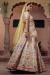 Shop_Show Shaa_Ivory Raw Embroidery Sequin Leaf Neck Floral Bridal Lehenga Set 