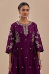 Priya Chaudhary_Purple Chanderi Silk Embroidered Kurta Set_at_Aza_Fashions