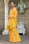 Shop_Nikasha_Yellow Handwoven Banarasi Notched Kurta Set _at_Aza_Fashions