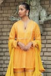 Nikasha_Yellow Handwoven Banarasi Notched Kurta Set _Online_at_Aza_Fashions