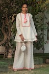 Buy_Nikasha_White Handwoven Banarasi Round Kurta And Palazzo Set _at_Aza_Fashions