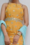 PARUL GANDHI_Yellow Habutai Silk Embroidery Square Neck Tunic Set _at_Aza_Fashions