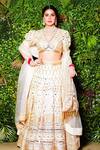 Buy_Gopi Vaid_White Lehenga And Blouse -tussar Embroidered Floral V Neck Bridal Set _at_Aza_Fashions