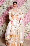 Shop_Gopi Vaid_White Lehenga And Blouse -tussar Embroidered Floral V Neck Bridal Set _at_Aza_Fashions