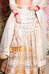 Gopi Vaid_White Lehenga And Blouse -tussar Embroidered Floral V Neck Bridal Set _at_Aza_Fashions
