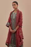 Shop_Priya Chaudhary_Brown Chanderi Embroidered Dupatta_at_Aza_Fashions