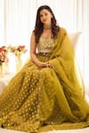 Shop_Neha Khullar_Green Banarasi Organza Embroidery Zari Scoop Neck Lehenga Set _Online_at_Aza_Fashions