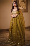 Buy_Neha Khullar_Green Banarasi Organza Embroidery Zari Scoop Neck Lehenga Set _at_Aza_Fashions