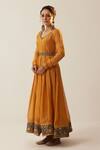 Shrutkirti_Yellow Chanderi Silk Anarkali Set With Contrast Dupatta _Online_at_Aza_Fashions