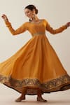 Shop_Shrutkirti_Yellow Chanderi Silk Anarkali Set With Contrast Dupatta _Online_at_Aza_Fashions