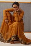 Buy_Shrutkirti_Yellow Chanderi Silk Anarkali Set With Contrast Dupatta 