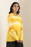 Buy_Ritu Kumar_Yellow Viscose Crepe Printed Tie Dye Spread Collar Shirt _Online_at_Aza_Fashions