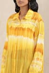 Ritu Kumar_Yellow Viscose Crepe Printed Tie Dye Spread Collar Shirt _at_Aza_Fashions