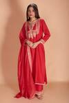 Buy_Soha By Harleen And Sona_Red Kurta And Palazzo Bamberg  Dupattatabby Asra Embroidered Set _at_Aza_Fashions