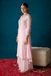 Buy_Soha By Harleen And Sona_Pink Kurta And Palazzo Crepe Dupatta Chiffon Floral, Anvi Embroidered Set _at_Aza_Fashions