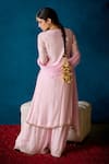 Shop_Soha By Harleen And Sona_Pink Kurta And Palazzo Crepe Dupatta Chiffon Floral, Anvi Embroidered Set _at_Aza_Fashions