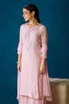 Soha By Harleen And Sona_Pink Kurta And Palazzo Crepe Dupatta Chiffon Floral, Anvi Embroidered Set _Online_at_Aza_Fashions