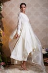 Soha By Harleen And Sona_Off White Anarkali Muslin Pant Malai Cotton Dupatta Zahra Asymmetric Set _Online_at_Aza_Fashions