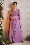 Soha By Harleen And Sona_Purple Anarkali Yoke And Sleeves Bamberg Silk Anarkali Crepe Anya Draped With _Online_at_Aza_Fashions