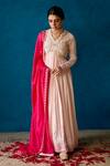 Buy_Soha By Harleen And Sona_Pink Anarkali Mysore  Dupatta Tabby Pearl, Amaya Embroidered With _at_Aza_Fashions