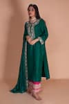 Buy_Soha by Harleen and Sona_Green Kurta Pure Silk Palazzos- Tussar Silk Kimaya Set  _at_Aza_Fashions