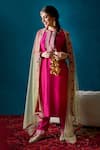 Buy_Soha by Harleen and Sona_Magenta Kurta And Pant Bamberg Silk Dupatta Net Embroidery Dabka Inaya Set _at_Aza_Fashions