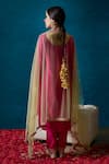 Shop_Soha by Harleen and Sona_Magenta Kurta And Pant Bamberg Silk Dupatta Net Embroidery Dabka Inaya Set _at_Aza_Fashions