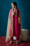 Soha by Harleen and Sona_Magenta Kurta And Pant Bamberg Silk Dupatta Net Embroidery Dabka Inaya Set _Online_at_Aza_Fashions