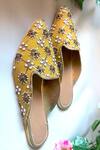 Sole House_Yellow Embroidered Pointed Toe Mules _Online_at_Aza_Fashions