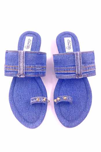 Buy_Sole House_Blue Embroidered Denim Kolhapuri Sandals _at_Aza_Fashions