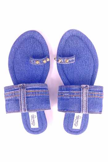 Shop_Sole House_Blue Embroidered Denim Kolhapuri Sandals _at_Aza_Fashions