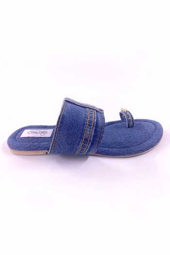Sole House_Blue Embroidered Denim Kolhapuri Sandals _Online_at_Aza_Fashions