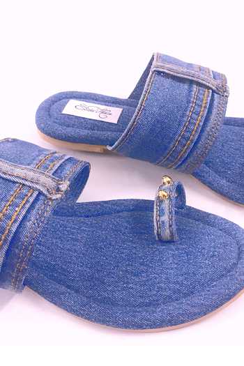 Buy_Sole House_Blue Embroidered Denim Kolhapuri Sandals _Online_at_Aza_Fashions