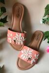 Sole House_Peach Embroidered Floral Embellished Sliders_Online_at_Aza_Fashions
